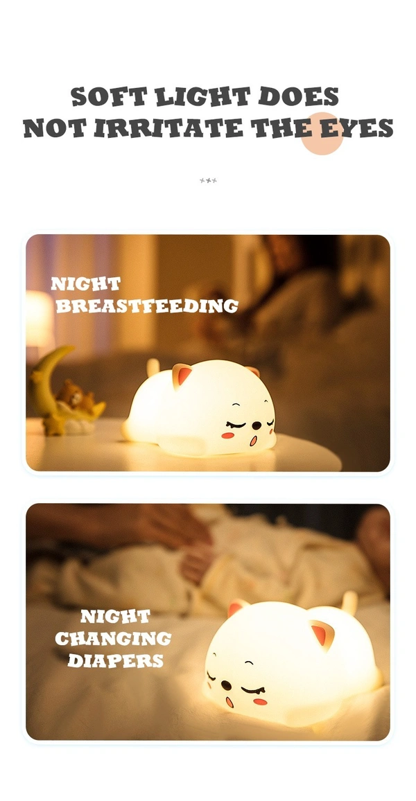 Cute Cat Silicone USB Night Light – Soft Touch Sensor LED Lamp for Kids & Bedroom Décor