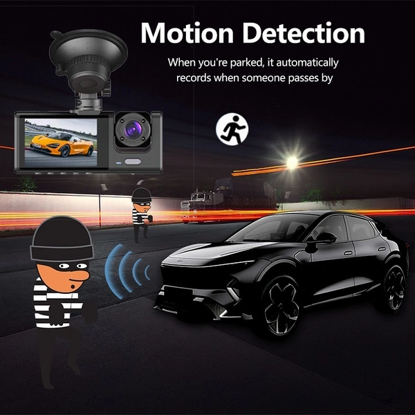 S-2 | 3-Channel 1080P Dash Cam – Front, Inside & Rear | Night Vision, Loop Recording, G-Sensor, Parking Mode | Car DVR Camera