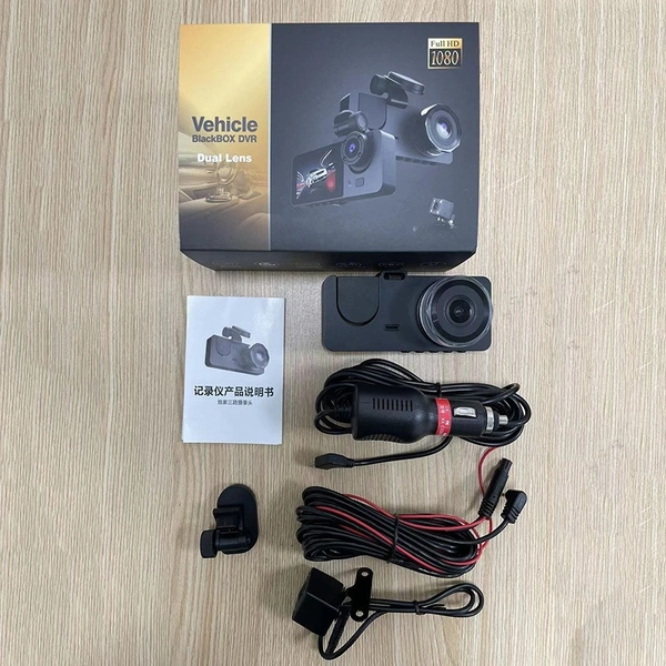 Y15 | 3-Lens Car Dash Cam | Front, Rear & Inside Camera | Full HD Night Vision, G-Sensor, Loop Recording & Parking Mode