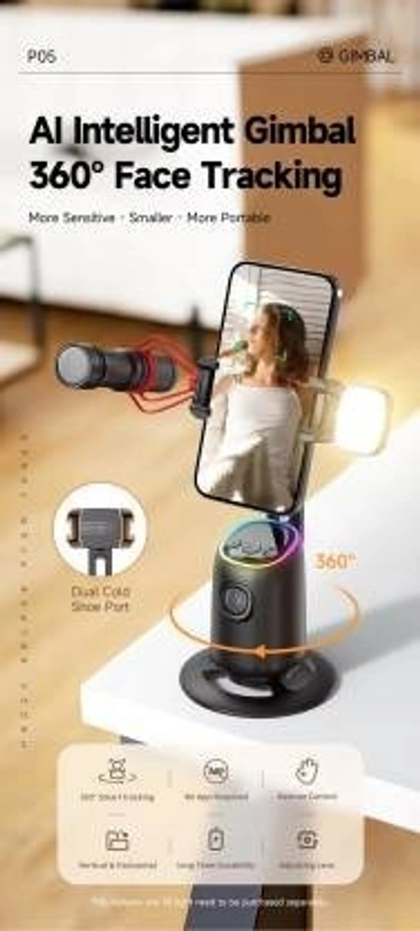 RETRACK P05 AI Auto Face Tracking Smart 360 Rotation Selfie Gimbal Stabilizer Cold Shoe Tripod