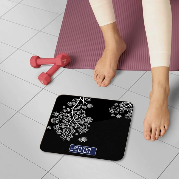 Floral Digital Bathroom Weighing Scale with LCD Panel & Thick Tempered Glass, Electronic Weight Machine