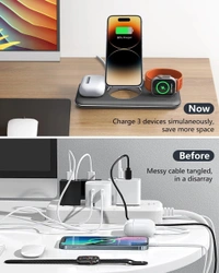 3 in 1 Wireless Charging Station for iPhone, Foldable Magnetic Wireless Charger Stand Compatible with iPhone 15/14/13 Pro Max, AirPods 3/2/Pro, Apple Watch, for Office/Bedside/Travel (Black)