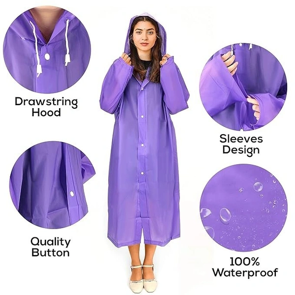 Raincoat -PVC Transparent Water Proof Reusable Poncho Rainwear with Hoodie & Travel Pouch for Adult,Unisex (Pack of 1,Violet)