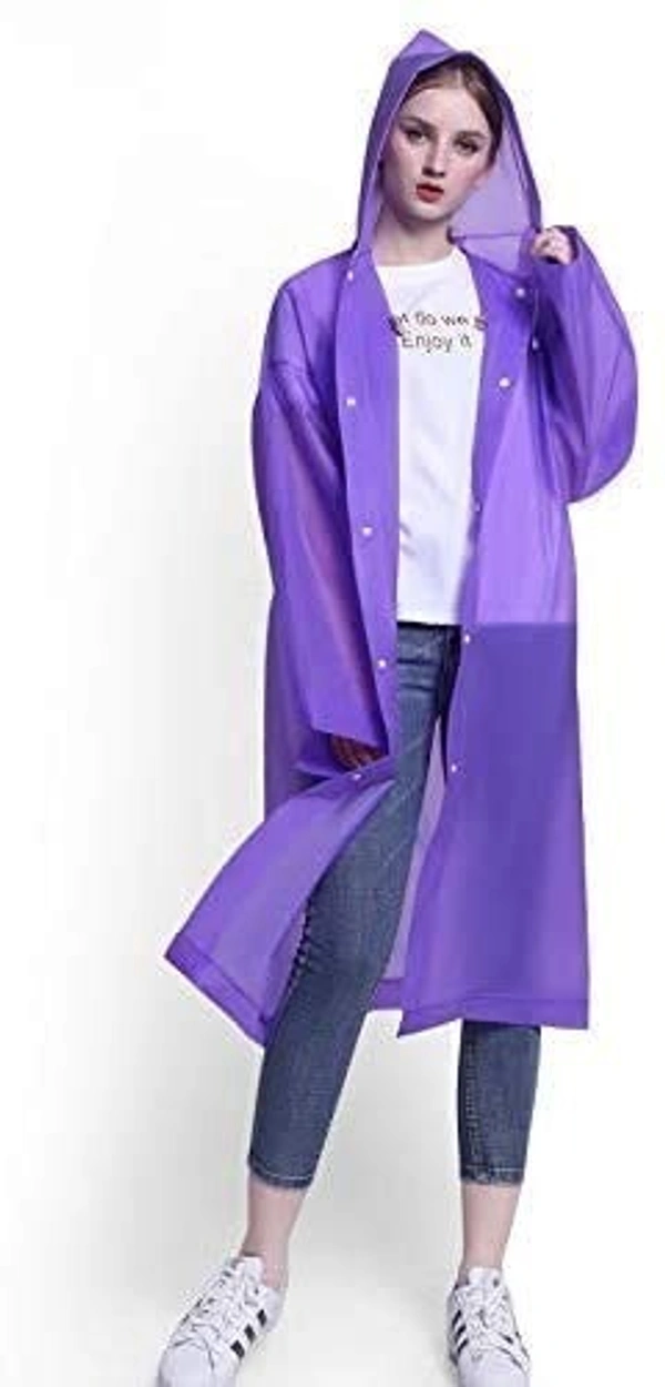Raincoat -PVC Transparent Water Proof Reusable Poncho Rainwear with Hoodie & Travel Pouch for Adult,Unisex (Pack of 1,Violet)
