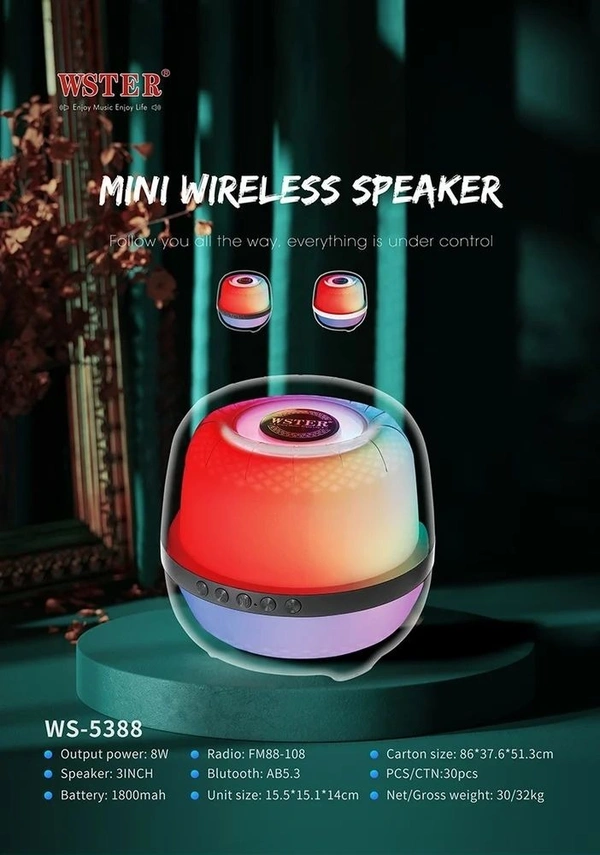 WS-5388 Transparent Colourful Light Bluetooth Speaker