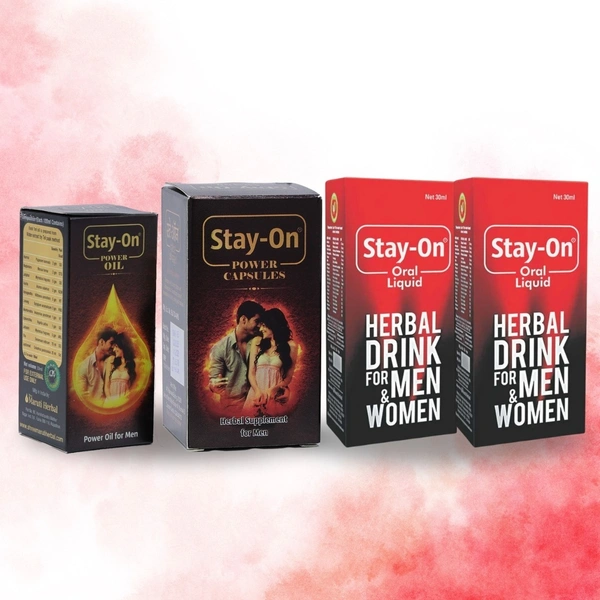 Stay-On Combo Power Pack – 15 Days Vitality Kit (1 Power Oil + 1 Capsule Pack + 2 Oral Liquids) - 15 Days Combo Pack ( 1 Power Oil + 1 Capsules + 2 Oral Liquid)