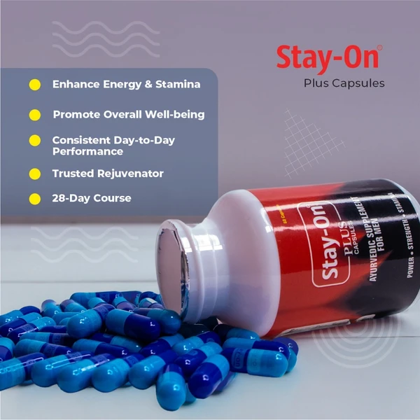 Stay-On Plus Capsules Ayurvedic Supplement for Vitality, Stamina and Energy - 60 Capsules