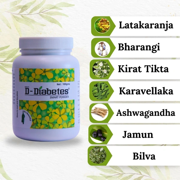 D Diabetes Smart Powder| Blood Sugar and Diabetes Control with Jamun, Karela, Neem, Gudmar - 2 Bottles X 100 Gram