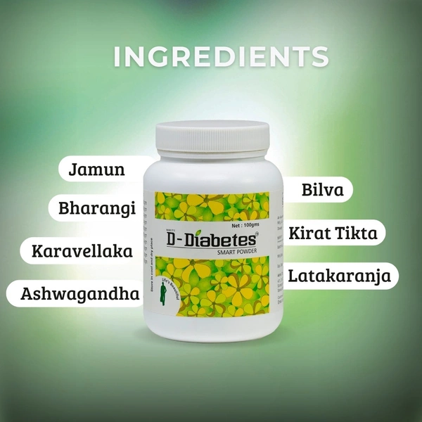 D-Diabetes Smart Powder – Blood Sugar & Diabetes Management with Jamun, Karela, Neem & Gudmar (2 Bottles x 100g) - 2 Bottles X 100 Gram