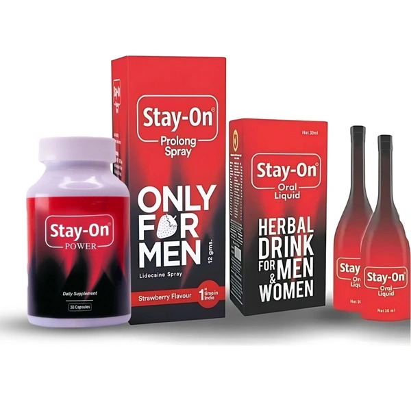Stay-On Stamina Pack (Power Capsules(30) + 2* Oral Liquid + Delay Spray)