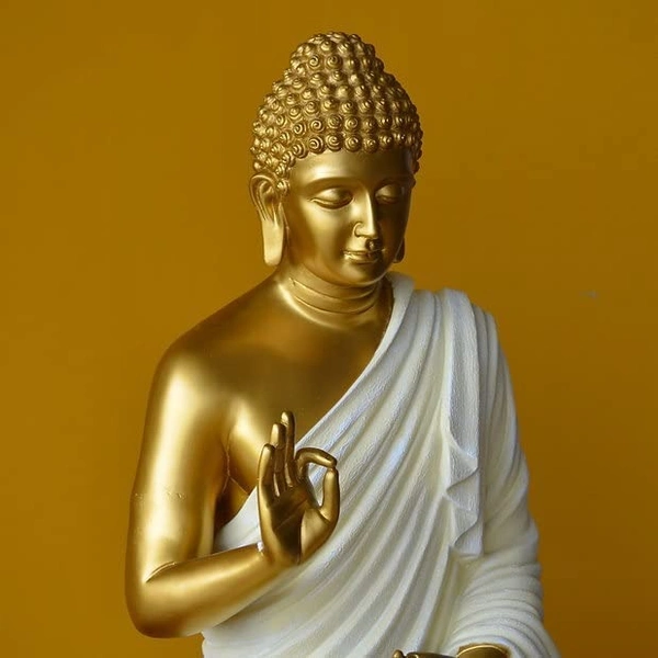 Resin Home Decor Buddha Idol for Living Room (Size:15 inches) (Golden White) - 14 inch