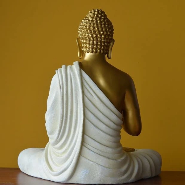 Resin Home Decor Buddha Idol for Living Room (Size:15 inches) (Golden White) - 14 inch
