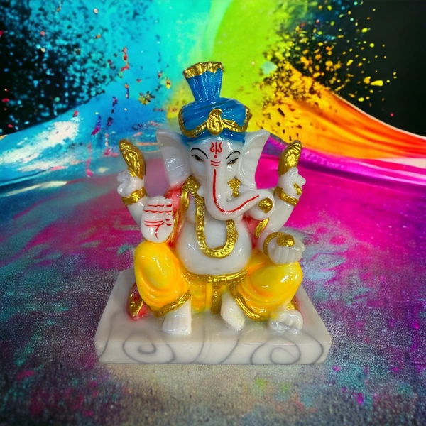 Resin Marble Pagdi ganesha Idol 5 inch - 5 inch