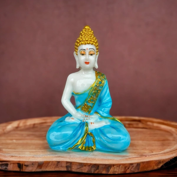 Big Sitting Buddha Vastu I Fengshui I Statue I  I Home Temple Dcor I Decorative I Showpiece (White& Blue, 10-Inch) - 10 inch