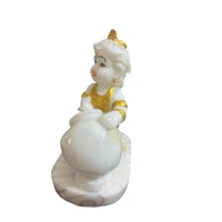 White Marble Look Baby Krishna - 5x4 inch, White & Golden
