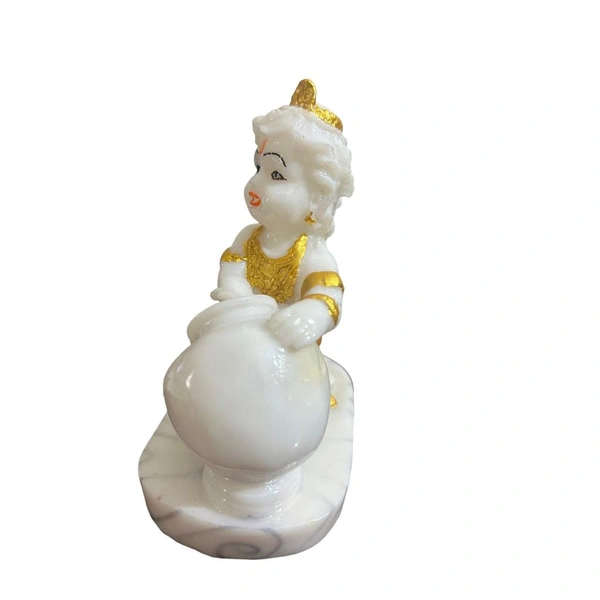 White Marble Look Baby Krishna - 5x4 inch, White & Golden