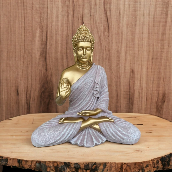 Resin Home Decor Buddha Idol For Living Room - 15 inch, Multi