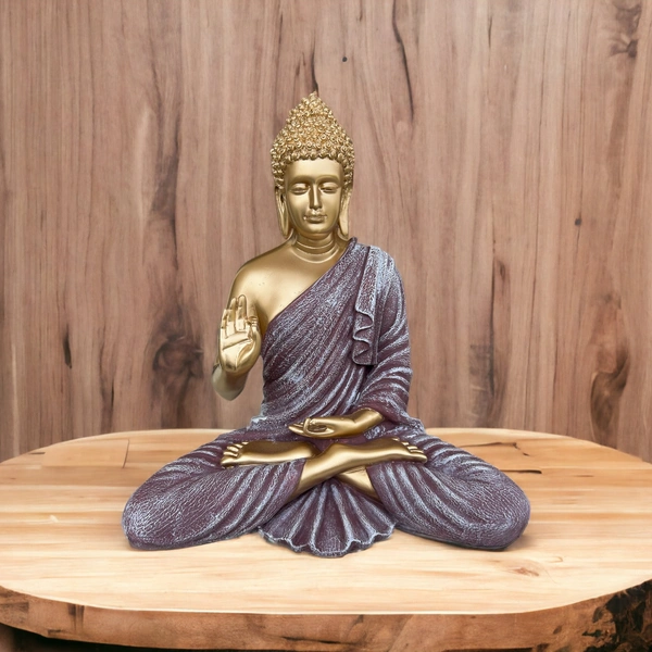 Resin Home Decor Buddha Idol For Living Room - 15 inch, Multi