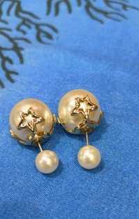 Nikke Tops Vadde Pench (Plain pearl studs with Starry Ear-Back)