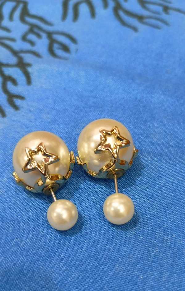 Nikke Tops Vadde Pench (Plain pearl studs with Starry Ear-Back)