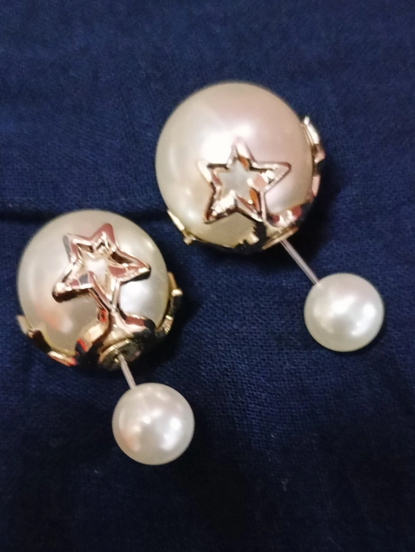 Nikke Tops Vadde Pench (Plain pearl studs with Starry Ear-Back)
