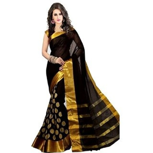 IMT Embroidered Polycotton Saree With Blouse - Blue, Black, Green