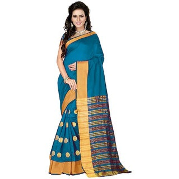 IMT Embroidered Polycotton Saree With Blouse - Blue, Black, Green