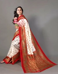 Printed,, Cotton Silk Saree  (Red, White) 