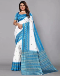 Printed,, Cotton Silk Saree  (Red, White) 