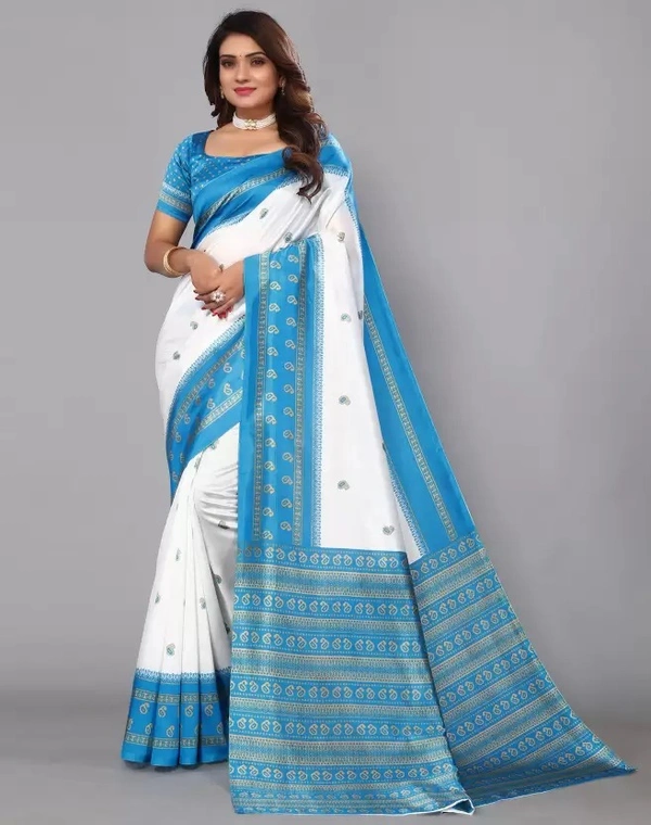 Printed,, Cotton Silk Saree  (Red, White) 