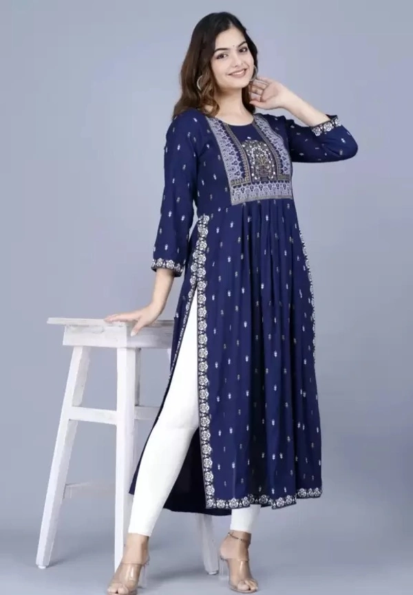 Women Printed Viscose Rayon A-line Kurta ( imt )