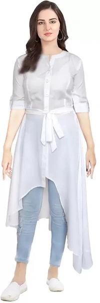 Women Solid Crepe Frontslit Kurta ( imt )