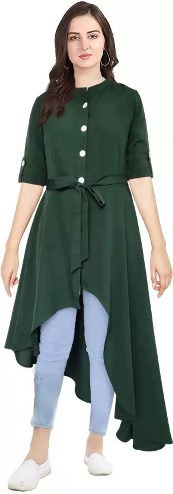 Women Solid Crepe Frontslit Kurta ( imt )