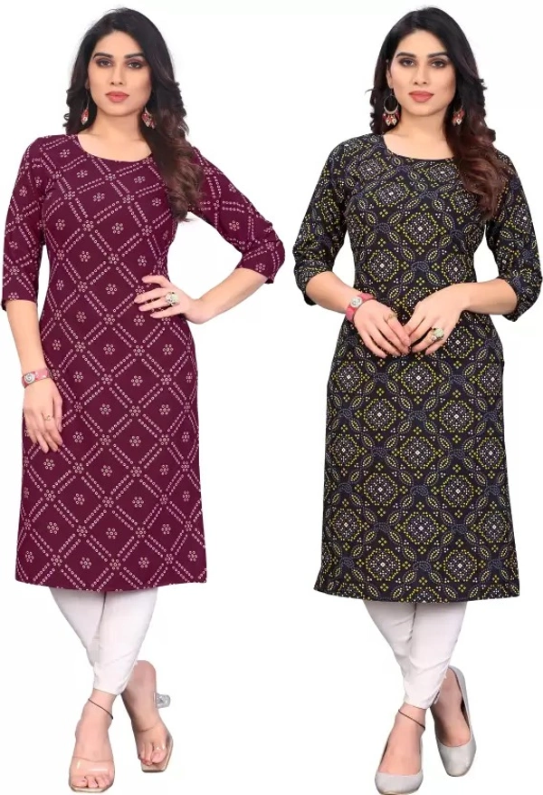 Pack of 2 Women Printed Crepe Straight Kurta ( imt )
