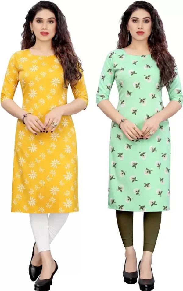 Pack of 2 Women Printed Crepe Straight Kurta ( imt )