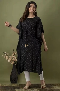 Women Printed Viscose Rayon Kaftan Kurta  ( imt )