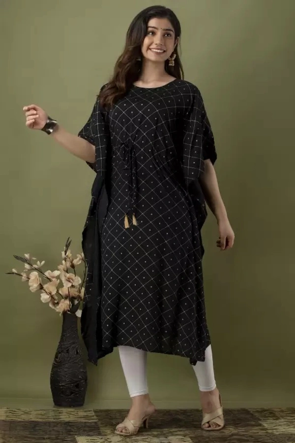 Women Printed Viscose Rayon Kaftan Kurta  ( imt )