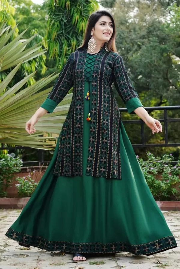 Women Printed Cotton Rayon Anarkali Kurta   ( imt )