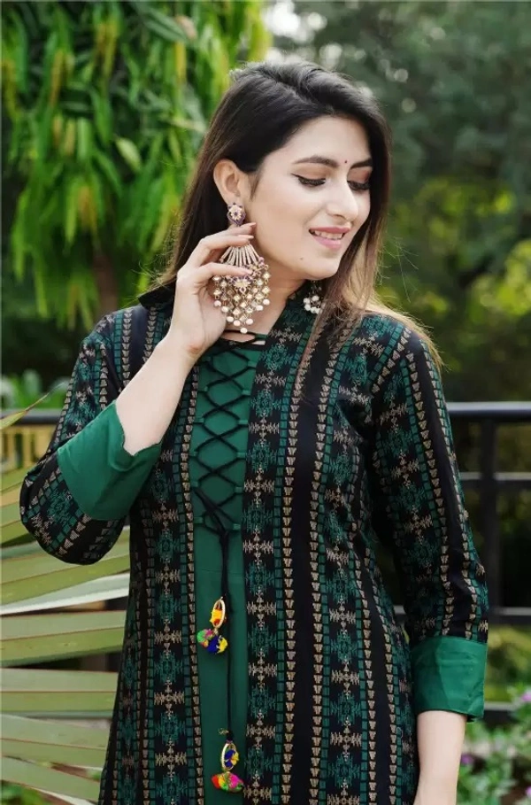 Women Printed Cotton Rayon Anarkali Kurta   ( imt )