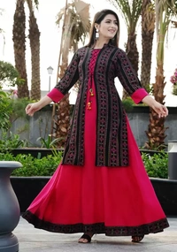 Women Printed Cotton Rayon Anarkali Kurta   ( imt )