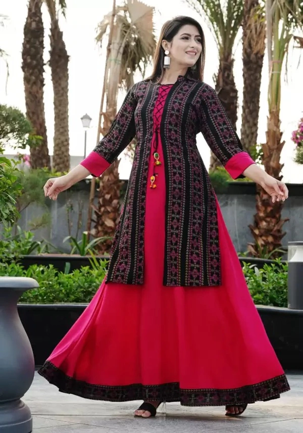Women Printed Cotton Rayon Anarkali Kurta   ( imt )