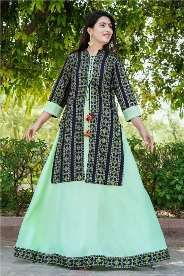 Women Printed Cotton Rayon Anarkali Kurta   ( imt )