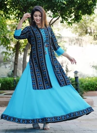 Women Printed Cotton Rayon Anarkali Kurta   ( imt )
