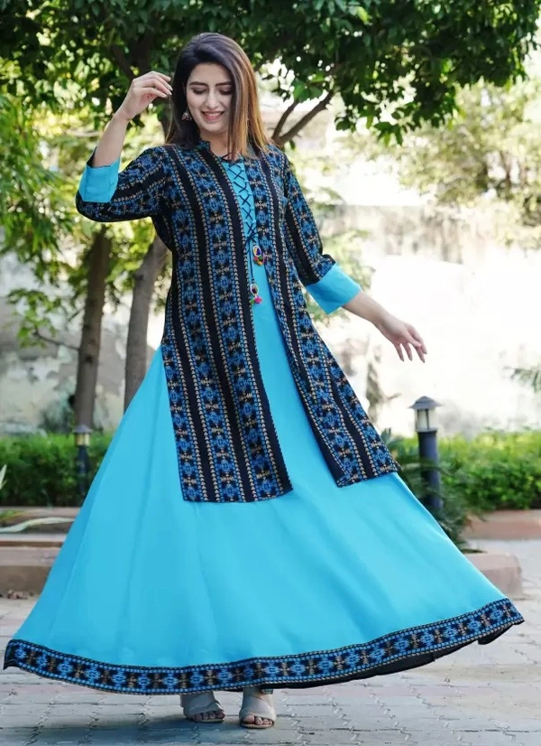 Women Printed Cotton Rayon Anarkali Kurta   ( imt )