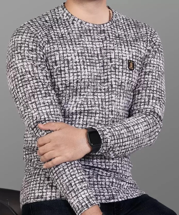 Men Checkered Round Neck Poly Cotton Grey T-Shirt ( imt )