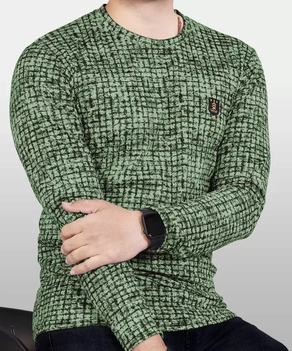 Men Checkered Round Neck Poly Cotton Grey T-Shirt ( imt )