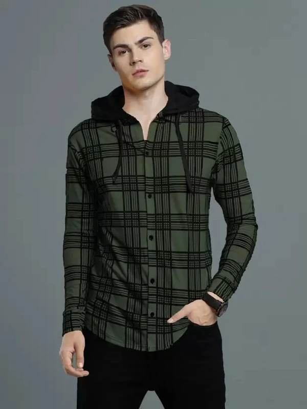 Men Checkered Hooded Neck Cotton Blend ( imt )