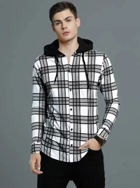 Men Checkered Hooded Neck Cotton Blend ( imt )