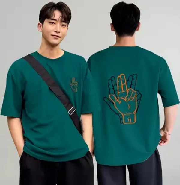 Printed Round Neck Poly Cotton Green T-Shirt ( IMT )