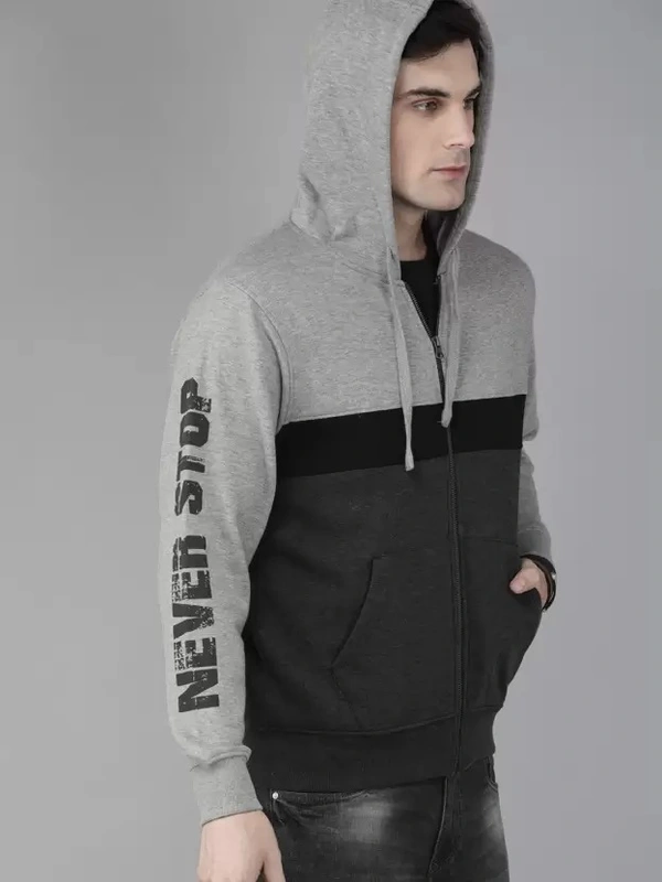 Men Full Sleeve Color Block Hooded Sweatshirt 